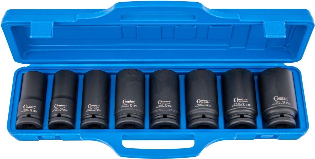 Kraftsteckschlüssel-Satz, 8-tlg., 3/4", CrMo, tief, 6-kant 22-38 mm