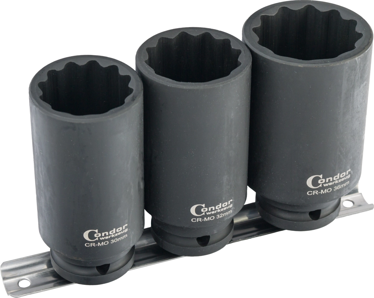 Einsätze für Antriebswellen, 3-tlg., 1/2", CrMo, 12-kant 30-36 mm